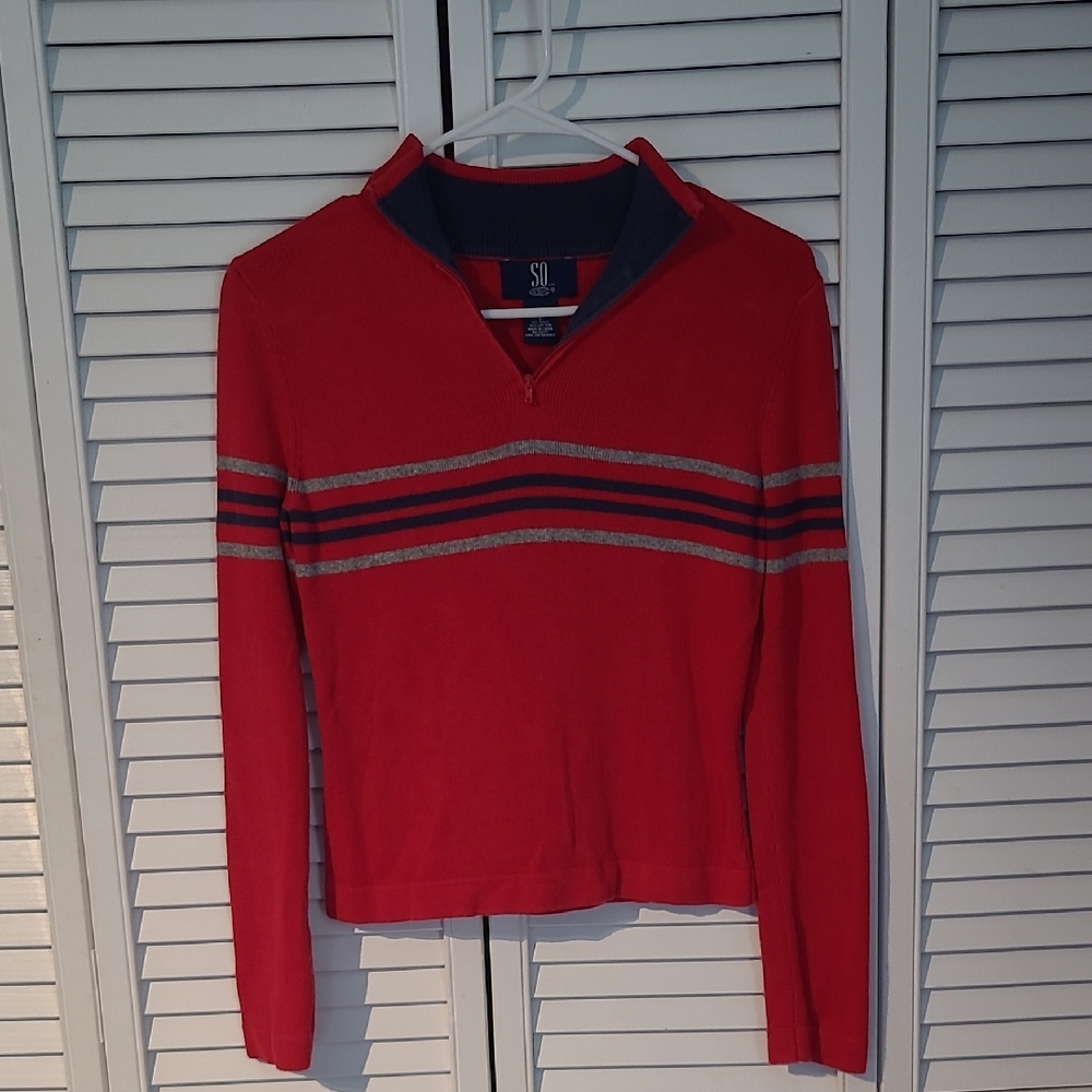 SO Red and Gray V-Neck Sweaters Casual Style